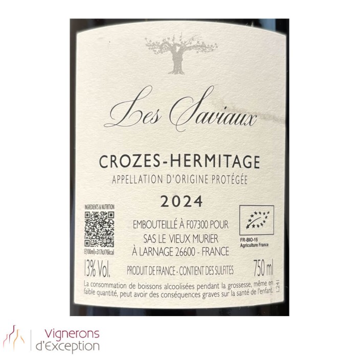Le Vieux Murier Crozes Hermitage "Les Saviaux" rouge 2024 contre-étiquette