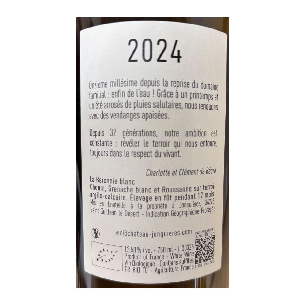 Chateau de Jonquieres "La Baronnie" dry white 2024 label