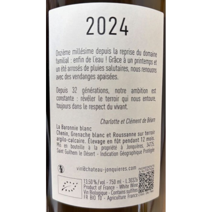 Chateau de Jonquieres "La Baronnie" dry white 2024 label