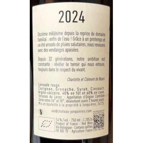 Château de Jonquières Terrasses du Larzac "Lansade" red 2024 2