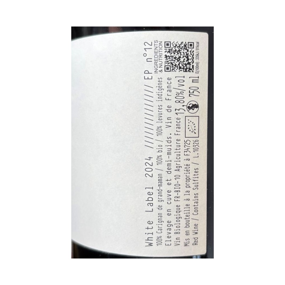 Château de Jonquières "White Label" n°12 (carignan) rouge 2024 contre etiquette2