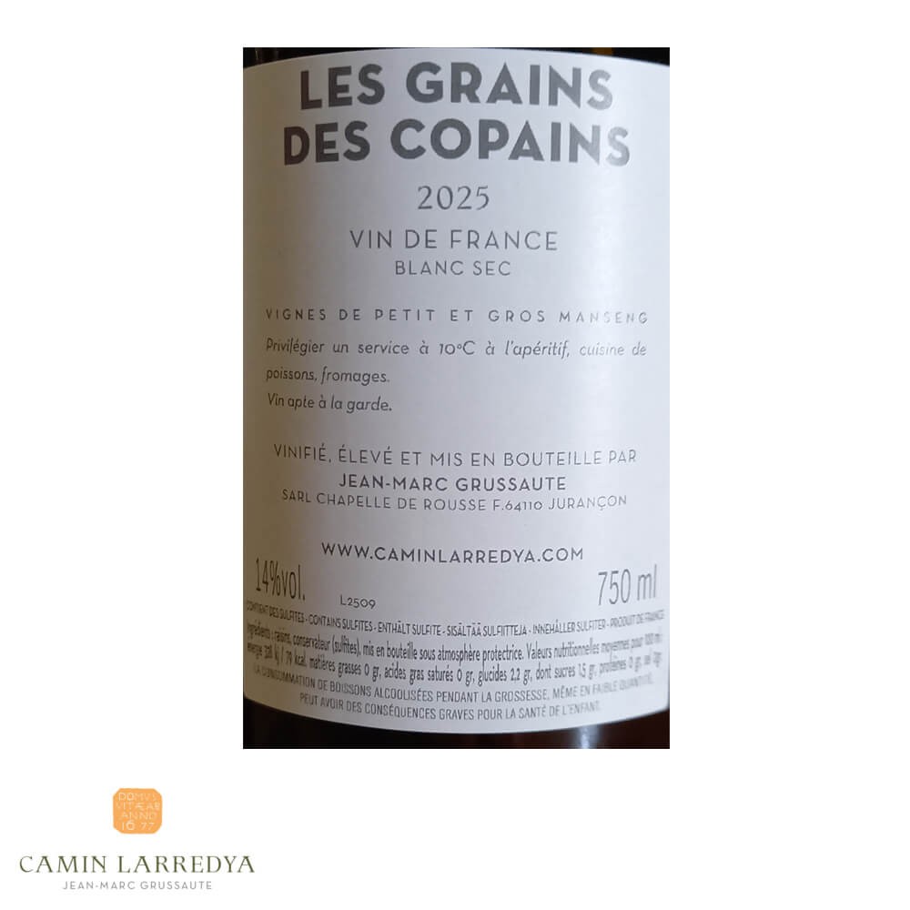 Domaine Camin Larredya "Les Grains des Copains" dry white 2025 label