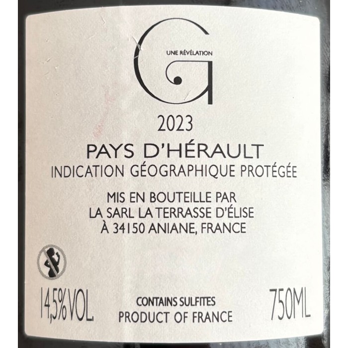 Domaine de la Terrasse d'Elise "G une Révélation" (grenache) red 2023