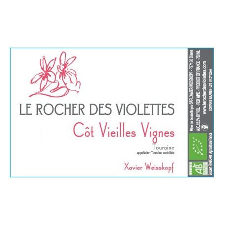 Le Rocher des Violettes Touraine "côt vieilles vignes" rouge 2022 etiquette