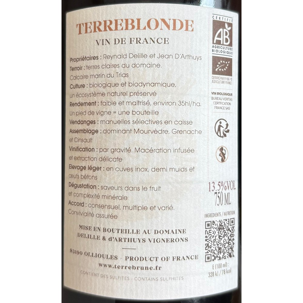 Domaine de Terrebrune "Terreblonde" red 2024 label