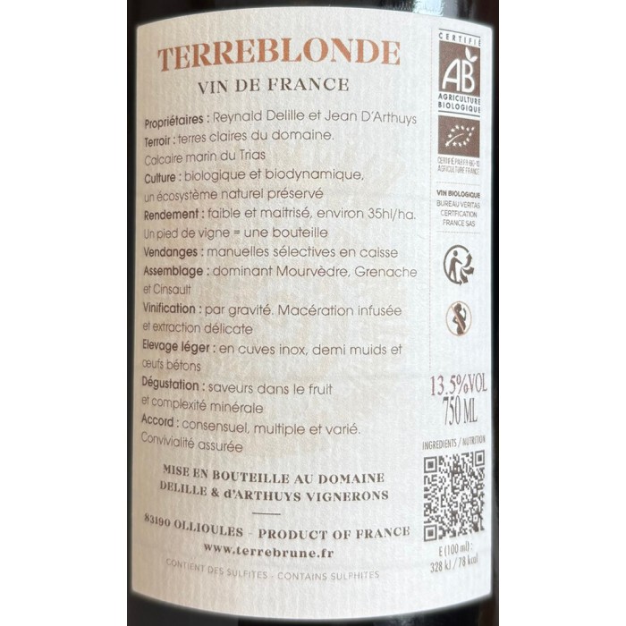 Domaine de Terrebrune "Terreblonde" red 2024 label