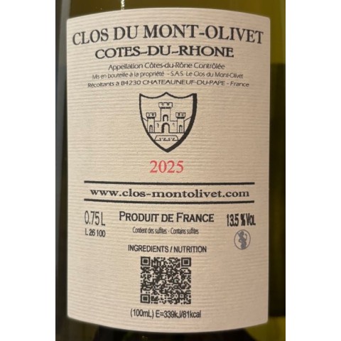 Clos du Mont-Olivet Côtes du Rhône blanc sec 2025 bouteille 2