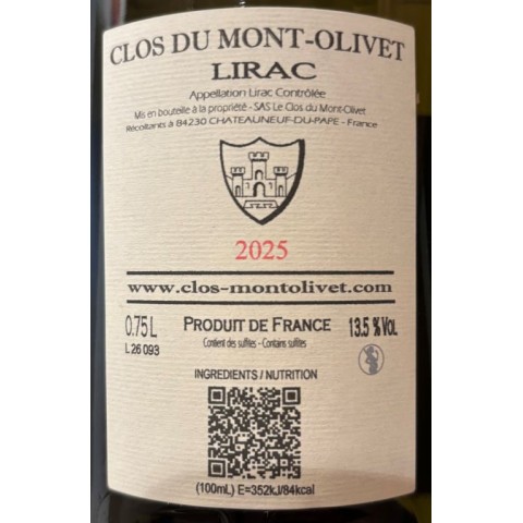 Clos du Mont-Olivet Lirac dry white 2025 bottle 2