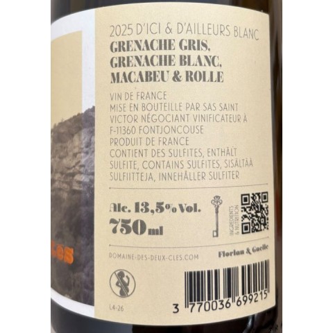 deux cles d'ici et d'ailleurs white 2025 bottle 2