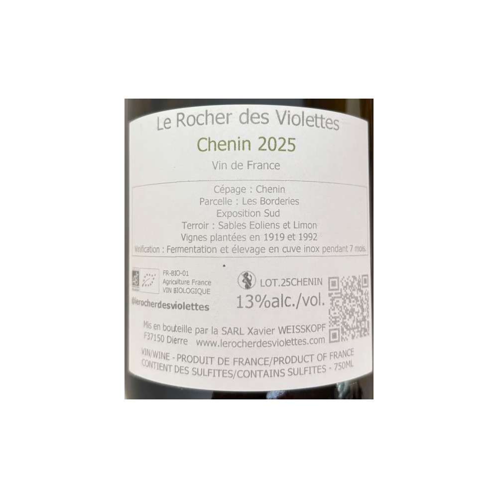 Le Rocher des Violettes VdF "Chenin" dry white 2023 back label
