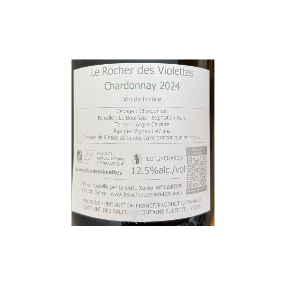 Le Rocher des Violettes "Chardonnay" dry white 2023 back label