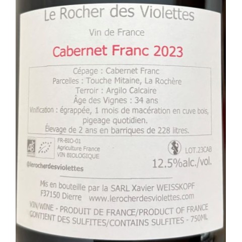 Le Rocher des Violettes Touraine "cabernet franc" red 2023 bottle 2