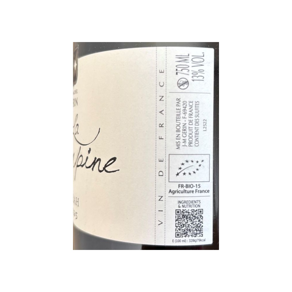 Domaine gerin champine red syrah 2025 back label