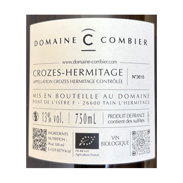 Domaine Combier Crozes-Hermitage "Domaine" blanc sec 2025 contre etiquette