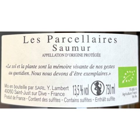 Domaine Arnaud Lambert Saumur (Brézé) "David" dry white 2023 bottle 2