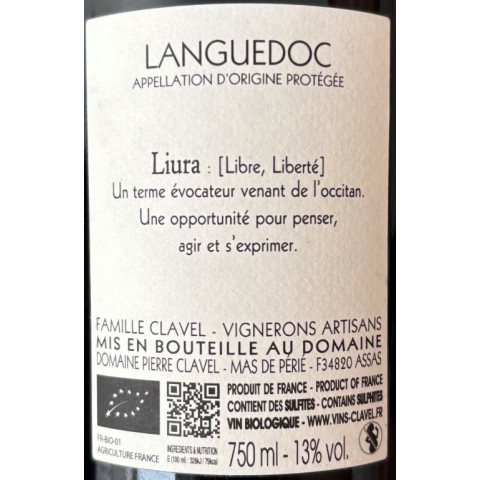 Domaine Clavel "Liura" rouge 2023 bouteille 2