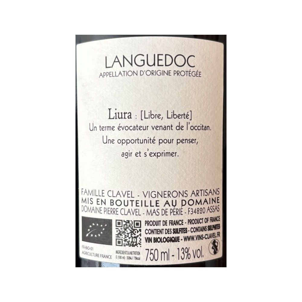 Domaine Clavel "Liura" bio rouge 2023 contre etiquette