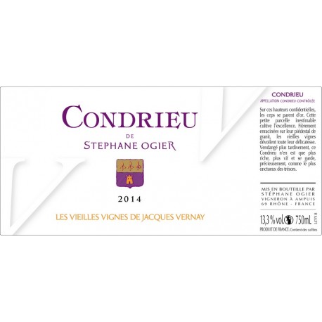 Domaine Ogier Condrieu "Les Vieilles Vignes de Jacques Vernay" blanc sec 2014 Domaine Ogier Condrieu "Les Vieilles Vignes de Jacques Vernay" blanc sec 2014