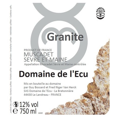 Domaine de l'Ecu Muscadet de Sèvre et Maine "Granite" blanc sec 2015 etiquette