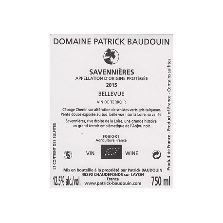 Domaine Patrick Baudouin Savennieres 2015