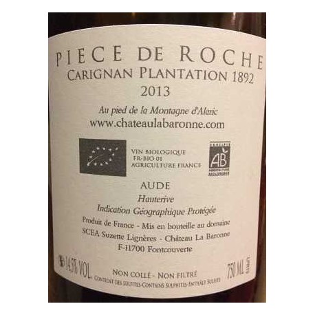 Chateau La Baronne Piece de Roche 2013 contre etiquette