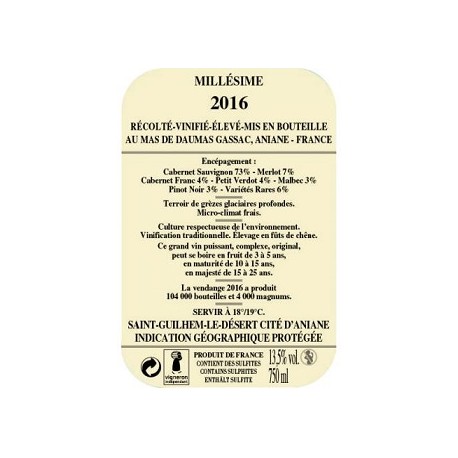 Mas de Daumas Gassac red 2016