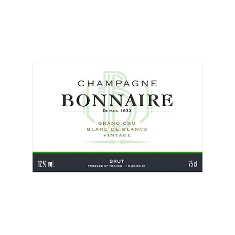 Champagne Bonnaire Grand Cru Blanc de Blancs Vintage 2009 etiquette