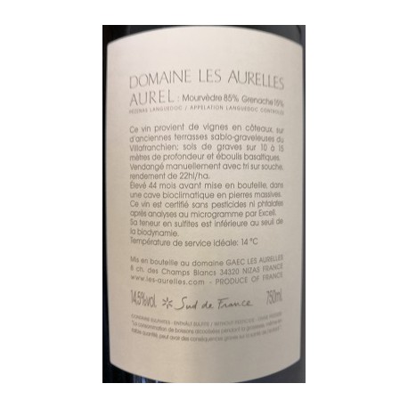 Domaine Les Aurelles Aurel rouge 2013 contre-etiquette