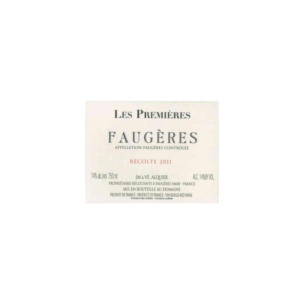 Domaine Jean-Michel Alquier Faugères "Les Premières" rouge 2010 (75 cl) Domaine Jean-Michel Alquier Faugères "Les Premières" rouge 2010 (75 cl)