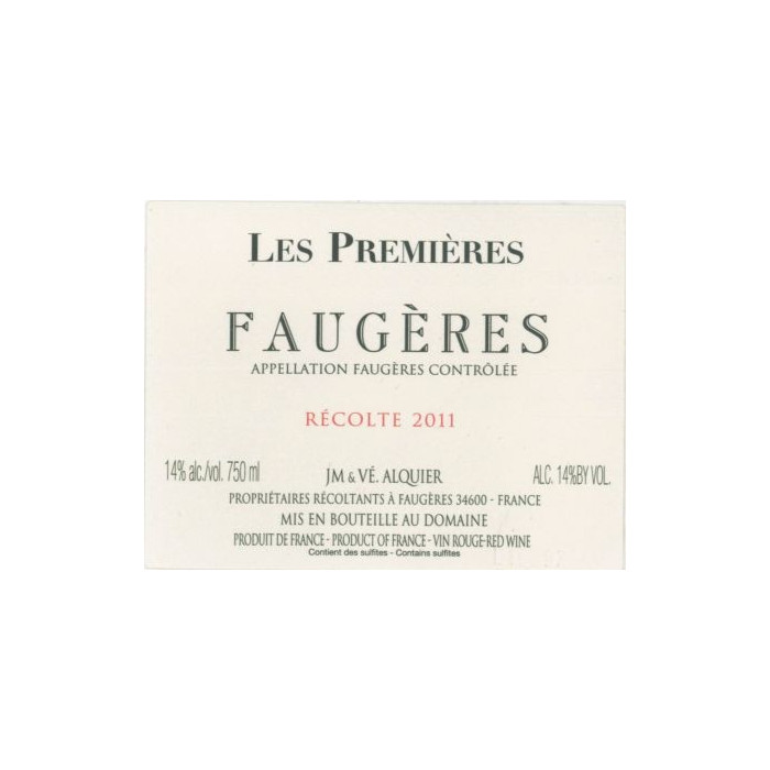 Domaine Jean-Michel Alquier Faugères "Les Premières" rouge 2010 (75 cl) Domaine Jean-Michel Alquier Faugères "Les Premières" rouge 2010 (75 cl)