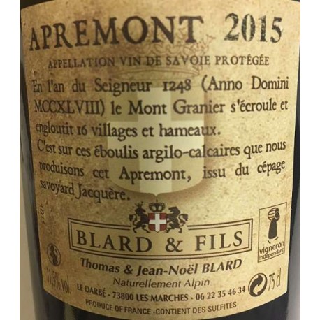 Domaine Blard Roussette de Savoie (altesse) blanc sec 2016