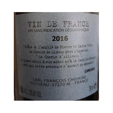François Chidaine "Chenin d'Ailleurs" méthode traditionnelle brut 2016 contre etiquette