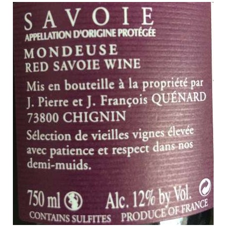 Domaine JP et JF Quenard "Elisa" (mondeuse) rouge 2017 etiquette