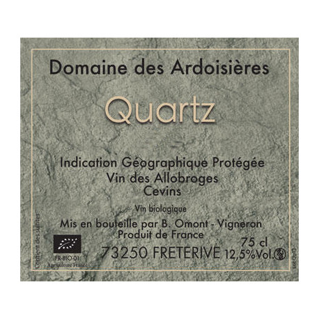 Domaine des Ardoisières "Quartz" blanc sec 2016 etiquette
