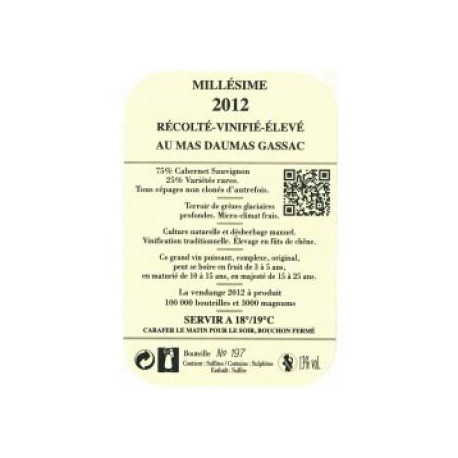 mas daumas gassac rouge 2012 bouteilles 
