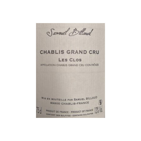 Domaine Samuel Billaud Chablis Grand Cru "Les Clos" blanc sec 2015