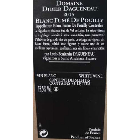 Domaine Didier Dagueneau Pouilly Fumé "Fumé de Pouilly" blanc sec 2013