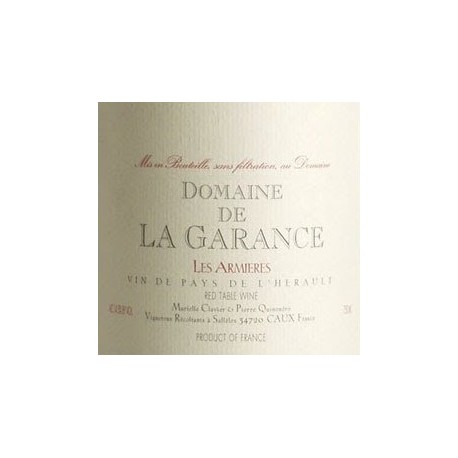 IGP d'OC Domaine de la Garance "Les Armières" rouge 2016 etiquette