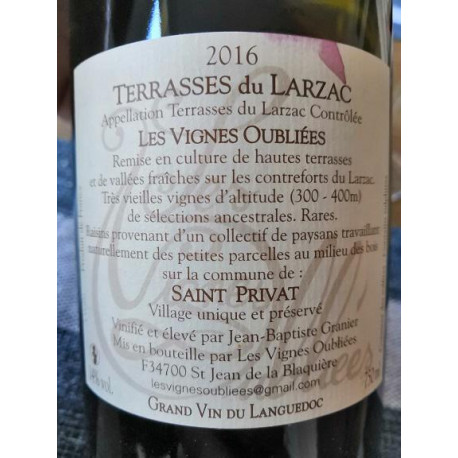 Vignes Oubliees Languedoc Terrasses du larzac 2016 contre etiquette