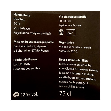 Domaine Achillée Riesling "Hahnenberg" 2016