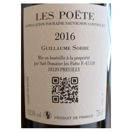 Domaine Les Poëte Touraine "Le S" (sauvignon) dry white 2016