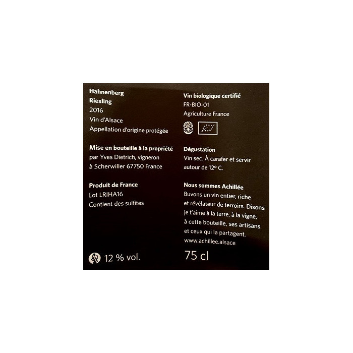 Domaine Achillée Riesling "Hahnenberg" 2016