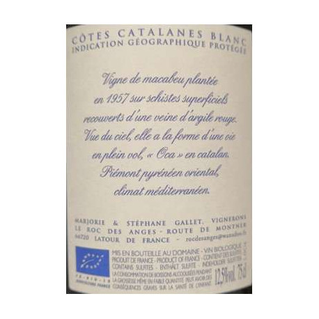 Le Roc des Anges "L'Oca" blanc sec 2016 etiquette