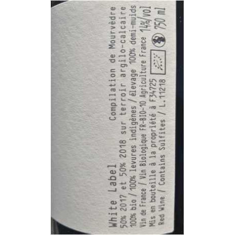 Château de Jonquières "White Label" (mourvèdre) rouge 2017/2018 contre etiquette