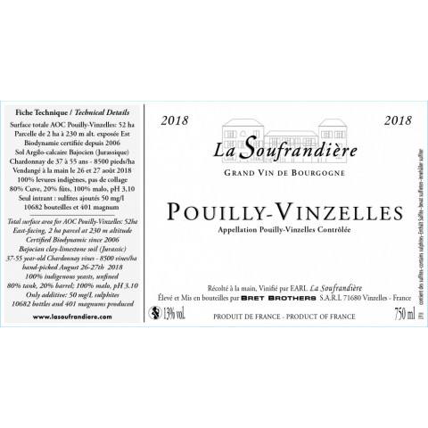 Bret Brothers Domaine La Soufrandière Pouilly-Vinzelles 2018 bouteille