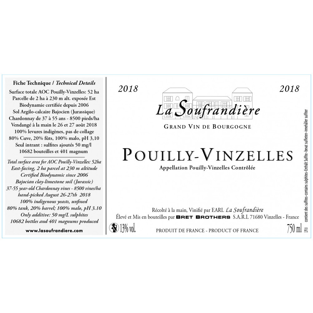 Bret Brothers Domaine La Soufrandière Pouilly-Vinzelles 2018 etiquette