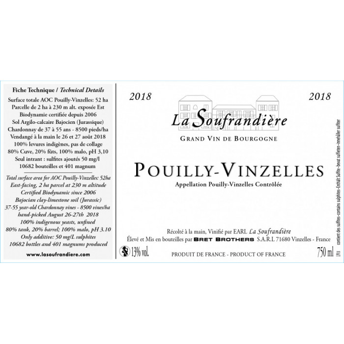 Bret Brothers Domaine La Soufrandière Pouilly-Vinzelles 2018 etiquette