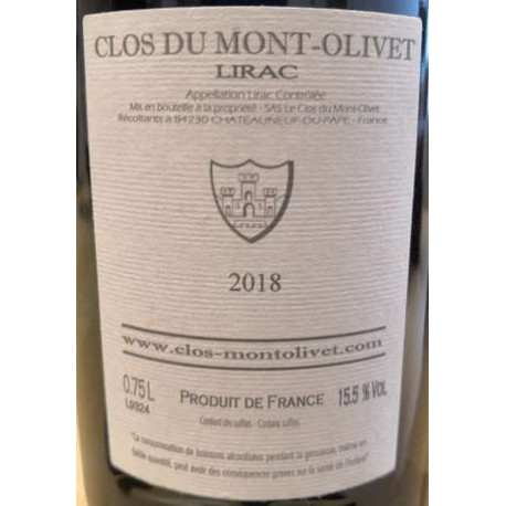 Clos du Mont-Olivet Lirac rouge 2018 contre etiquette