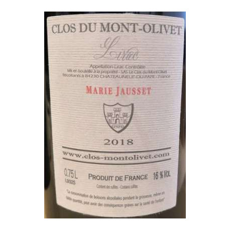 Clos du Mont-Olivet Lirac "Marie Jausset" rouge 2018 contre etiquette