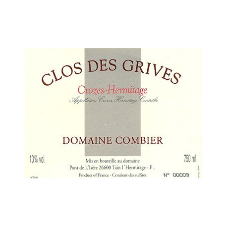 Domaine Combier Crozes-Hermitage  "Clos des Grives" dry white 2017